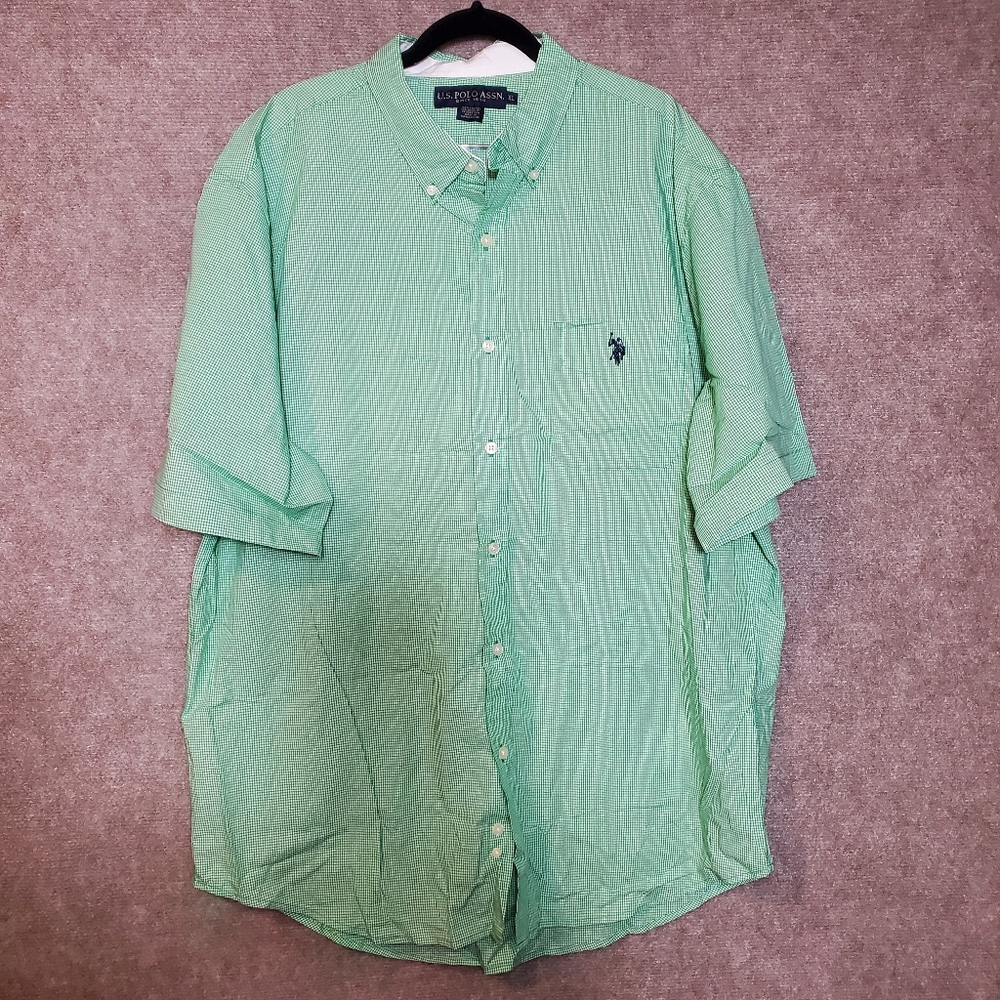 Men's U.S. Polo Assn Green White Striped Button Down Size XL